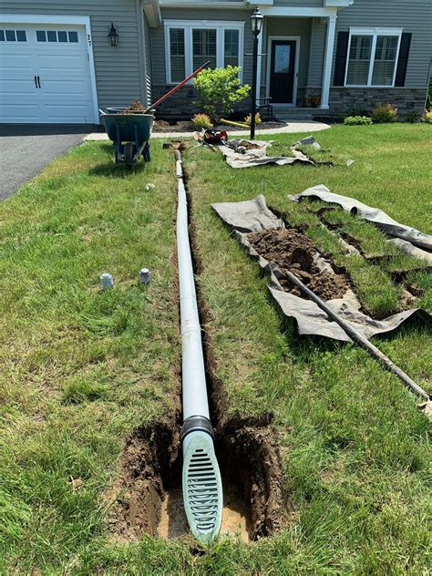 Foundation French Drain And Gutter Downspout Drainage System Draining Water Away From Walls
