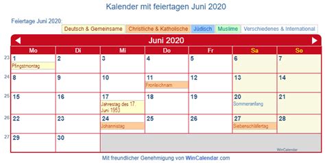 Kalender Juni 2020 Zum Drucken Deutschland