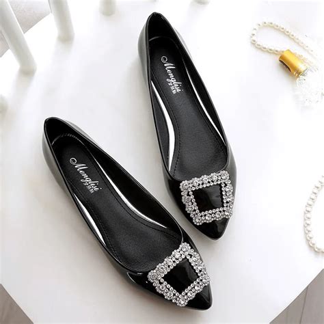Brand Design Woman Flats Japanned Leather Ladies Shoes Rhinestone Woman