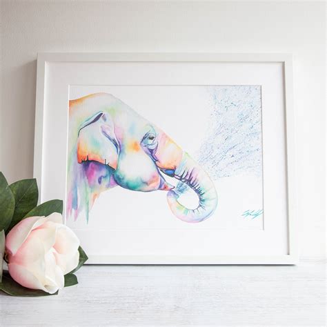 Rainbow Elephant Giclee Print Watercolour Animals Elephant Etsy