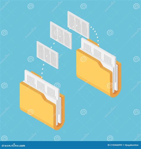 Isometric Two Folders Transferring Files Documents Stock Vector