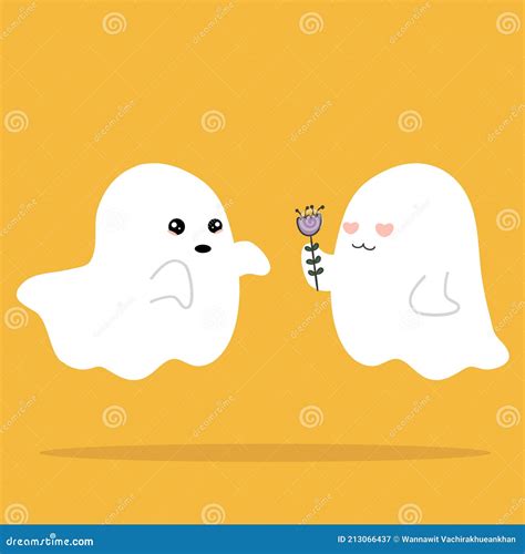 Ghost Couple Love With Flower Stock Vector Illustration Of Funny