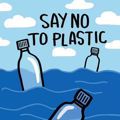 Bags, cups and bottles, trendy ecological posters set. Say No To Plastic Motivational Phrase Vector Illustration ...