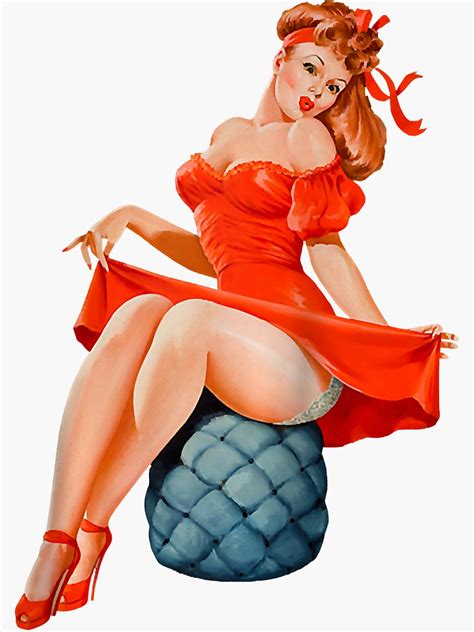 Retro Pin Up Girl Lingerie Red Dress Classic Sexy Pinup Girl Sticker