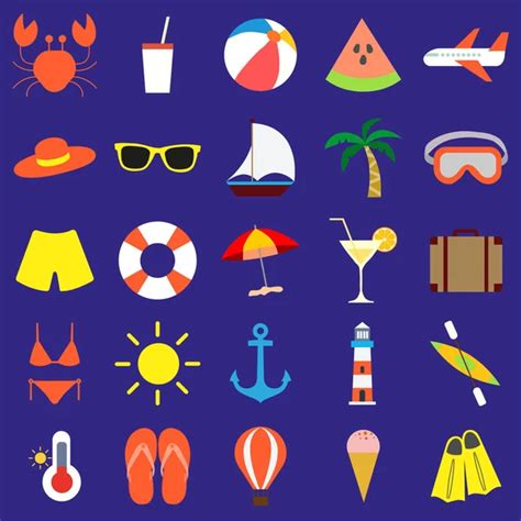 Summer Icons Thin Line Vector Illustration Set Stock Vector Image By