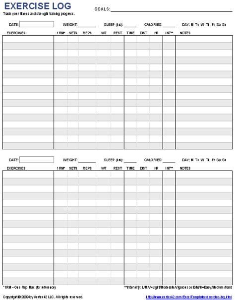 Image detail for -Free Printable Exercise Log and Blank