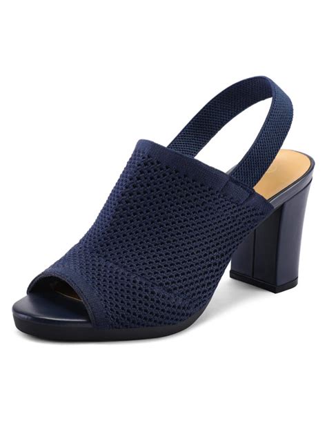 mysoft women s knit chunky block high heels elastic slingback open toe 3 inch heeled sandals