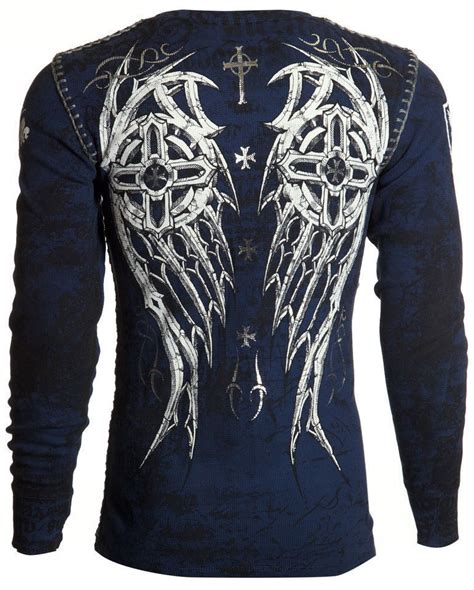 Archaic Affliction Men Thermal Whipstitch Shirt Spike Wings Tattoo