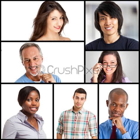 Happy Multiethnic People Portraits Collection Group Headshots In