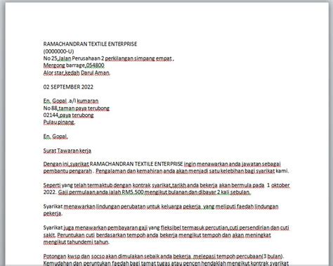 Contoh surat perjanjian kontrak rumah sederhana. Contoh Surat Tawaran Kerja Bahasa Melayu