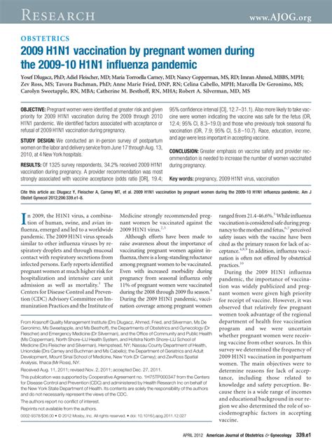Pdf 2009 H1n1 Vaccination By Pregnant Women During The 2009 10 H1n1