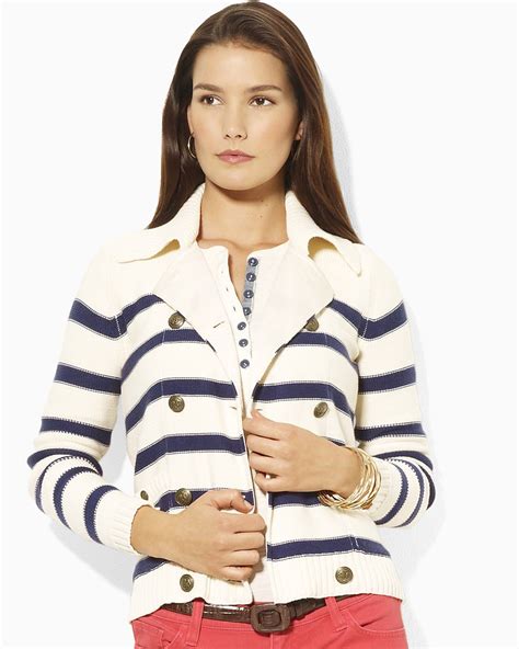 Lauren Ralph Lauren Marine Stripe Kievy Double Breasted Cardigan Women