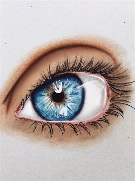 A Drawing Of An Eye With Blue And White Irises On It S Side
