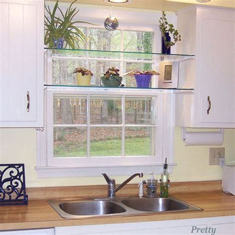 Diy Glass Shelves In Front Of Kitchen Window Kitchen Window Shelves