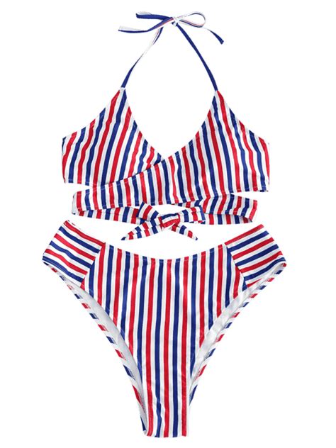 Halter Striped Plus Size Bikini Set Multi Plus Size Bikini Plus Size