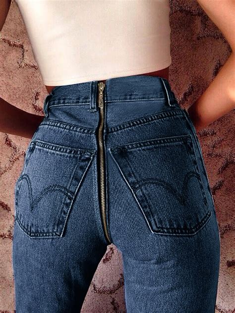 High Waist Zipper Back Denim Jeans Online Discover Hottest Trend Fashion At