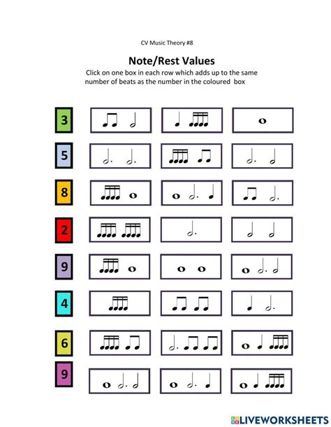 Recorder 8 Notes And Rests Interactive Worksheet Live Worksheets