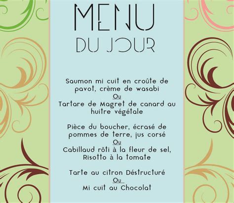 Exemple De Menu Du Jour En Novembre Restaurant Lemon Tarts