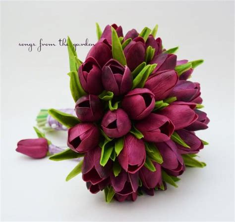 real touch tulips bridal bouquet purple lavender ribbon groom s boutonniere tulip wedding flower