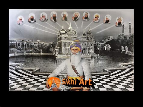 Baba Deep Singh Ji With Ten Sikh Gurus In Golden Temple Harmandir Sahi