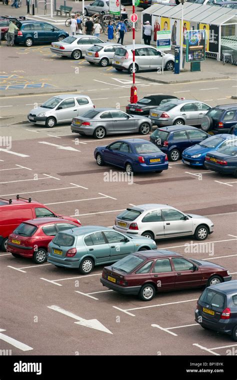 Aerial View Of Stationary Parked Cars At A Public Car Park In Brighton