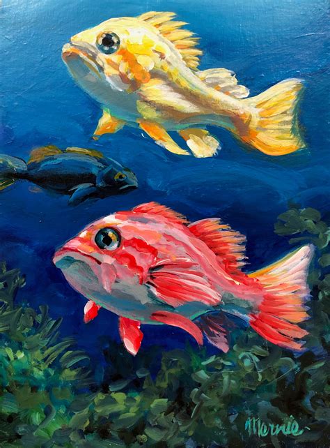 2 Fish 3 Fish Original Acrylic Painting 9x12 Tropical Fish Painting