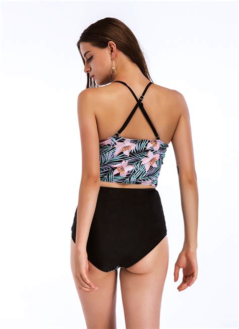 zipper floral printing high waist bathing suit for women women pokeek swimwear and yogawear