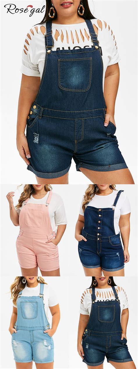 Rosegal Plus Size Ripped Cuffed Plus Size Denim Overalls Top Outfits Casual Tshirt Outfit