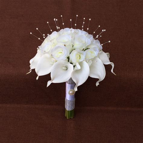 White Bridal Bouquet White Calla Lilly Bouquet Silk Rose Etsy