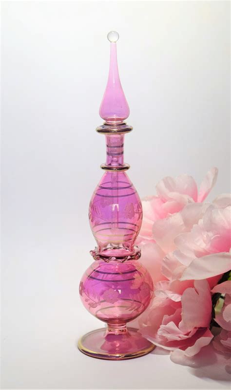 Pink Egyptian Hand Blown Glass Perfume Bottle With 14 K Gold Etsy