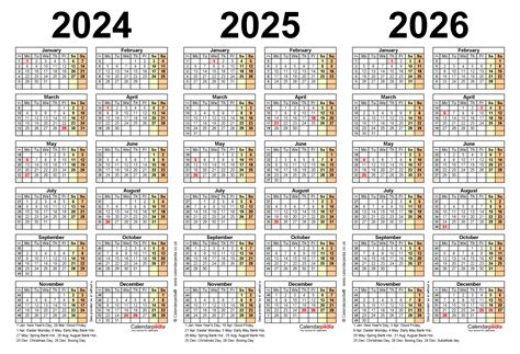 Three Year Calendars For 2024 2025 And 2026 Uk For Excel