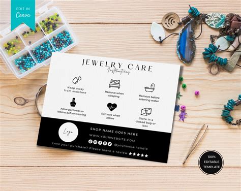 Editable Jewelry Care Card Template Printable Jewellery Care Etsy