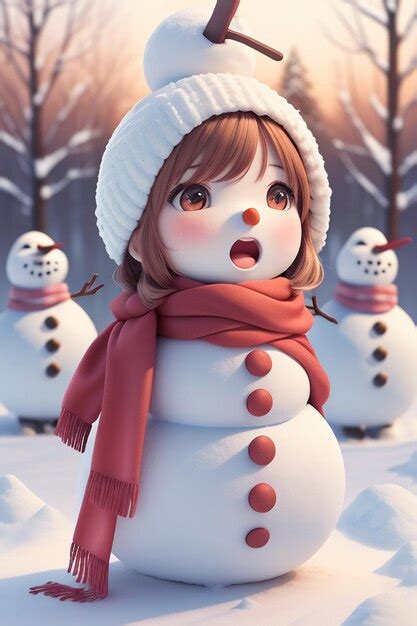 Premium Ai Image A Cartoon Snowman With A Red Hat And Red Scarf