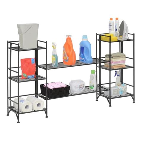 Xtra Storage 3 Tier Folding Metal Shelves With Deluxe Extension Shelves