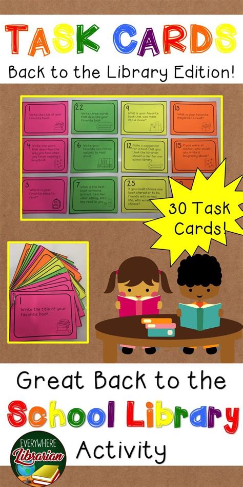 School Library Task Cards 30 Card Set Back To School Back To The