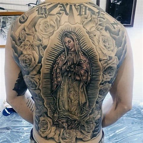 Christian tattoos range from symbols of the religion (cross, praying hands, rosary, jesus fish) to scenes from the bible to specific figures from christianity (the virgin mary nicole richie has other christian tattoos as well: 50 Guadalupe Tattoo Designs For Men - Blessed Virgin Mary ...