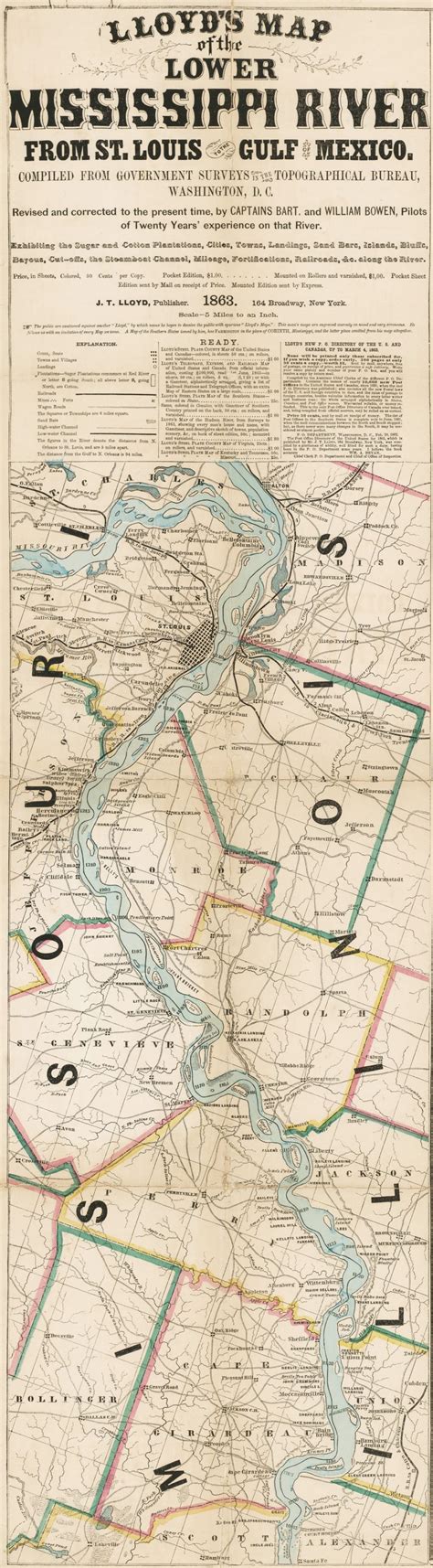 Terrific Civil War Era Strip Map Of The Mississippi River By J T