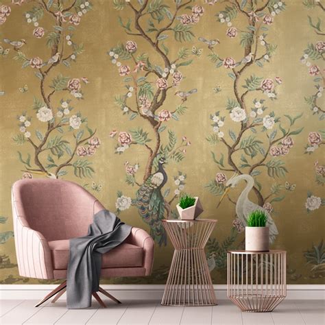 Gold Chinoiserie Wallpaper Mural Feathr Wallpaper Official Site