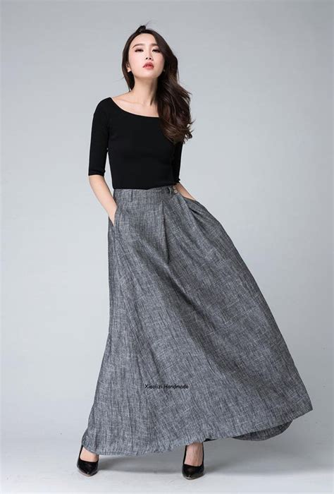 Grey Linen Skirt Long Skirt Linen Skirt Summer Full Length Etsy