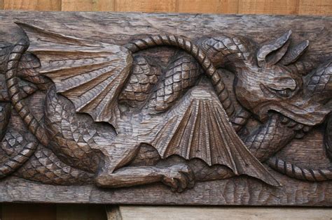 Stunning Mid 19thc Gothic Wooden Oak Panel With Winged Gargoyle Carving