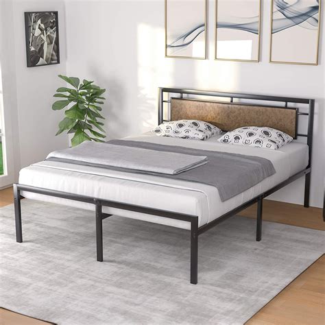 Mecor Metal Full Size Platform Bed Framevintage Rustic Brown