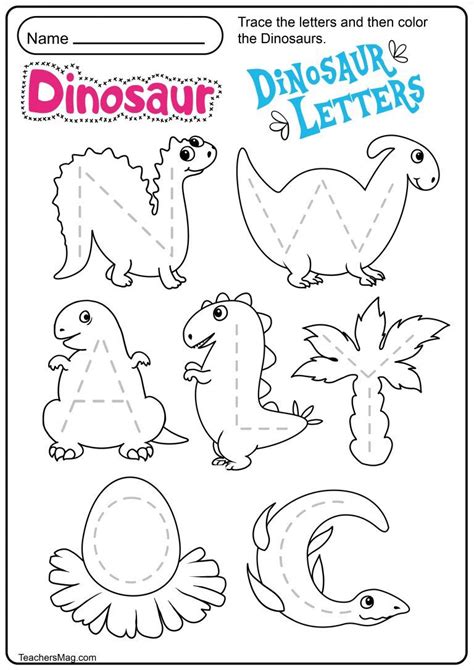 Dinosaur Letters And Number Tracing Worksheets Dinosaur