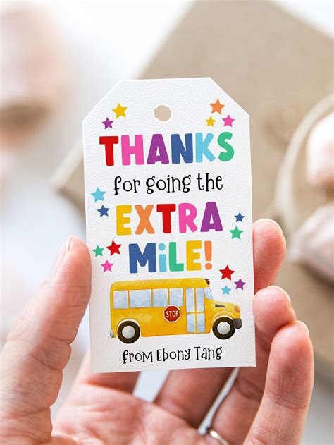Editable Bus Driver Appreciation Gift Tag Template Printable Thanks For Going The Extra Mile