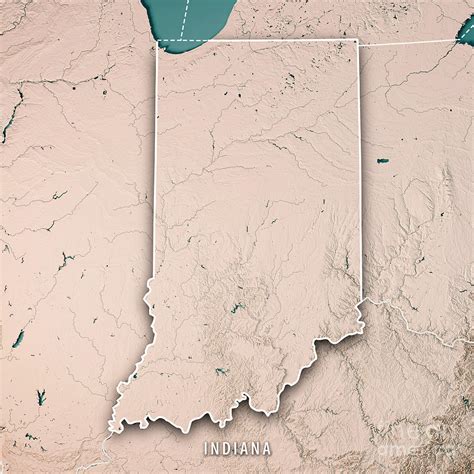 Indiana State Usa 3d Render Topographic Map Neutral Border Digital Art
