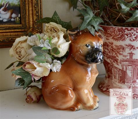 Vintage English Country Boxer Dog Figurine Planter Dog Figurines