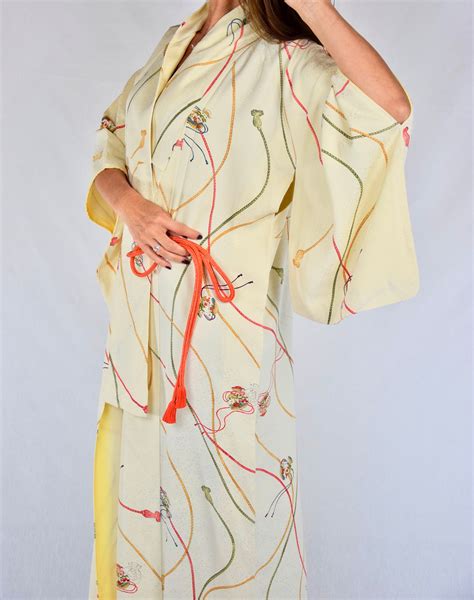 Japanese Vintage Kimono Robe Silk Including Obijime Kumihimo Belt Silk Gown Robe Boho