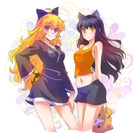 Safebooru 2girls Ahoge Animal Ears Bare Shoulders Black Hair Blake