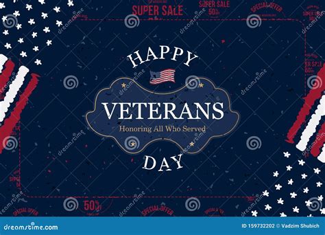 Veterans Day Greeting Card With Usa Flag On Background With Super Sale