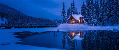 2560x1080 Resolution Forest House Covered In Snow 4k 2560x1080 Resolution Wallpaper Wallpapers Den