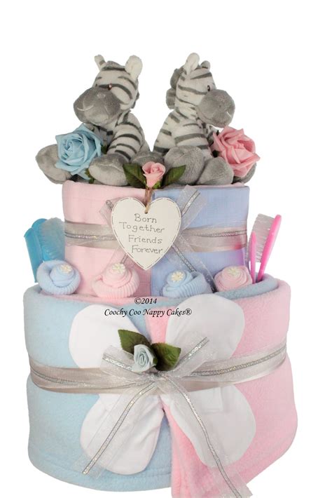Top 10 gifts for moms expecting twins. Two Tier Twin Baby Boy Baby Girl Nappy Cake | Coochy Coo ...